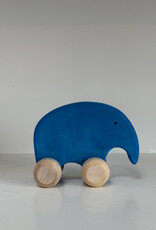 Goki America Abstract Wooden Blue Elephant Friend on Wheels