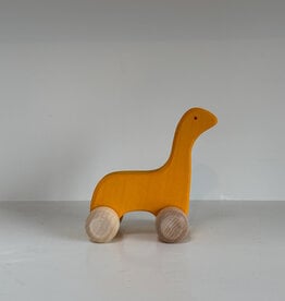 Goki America Abstract Wooden Yellow Dinosaur Friend on Wheels