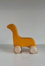 Abstract Wooden Yellow Dinosaur Friend on Wheels