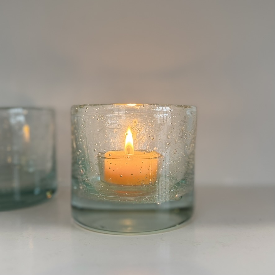 Recycled Glass Vase or Votive Holder - Bubbly Clear - 3.5"