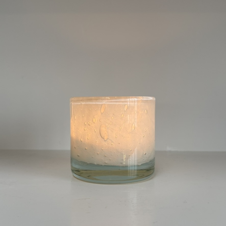 Recycled Glass Vase or Votive Holder - Bubbly White - 3.5"