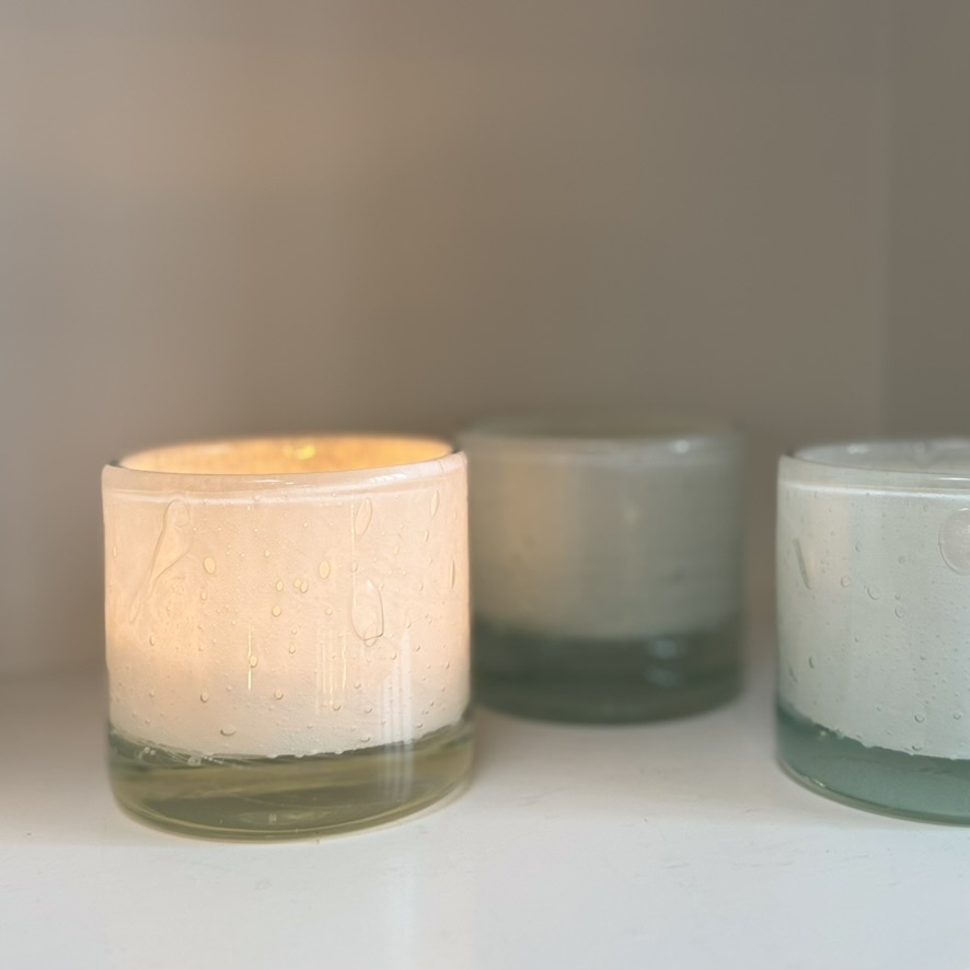 Recycled Glass Vase or Votive Holder - Bubbly White - 3.5"