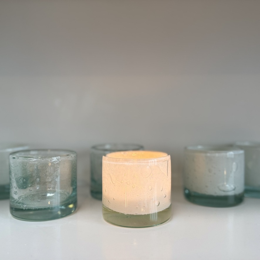 Recycled Glass Vase or Votive Holder - Bubbly White - 3.5"