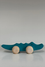 Abstract Wooden Green Crocodile Friend on Wheels