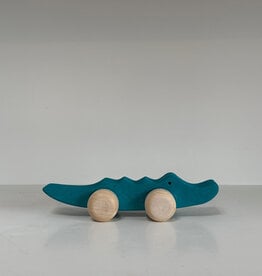 Goki America Abstract Wooden Green Crocodile Friend on Wheels