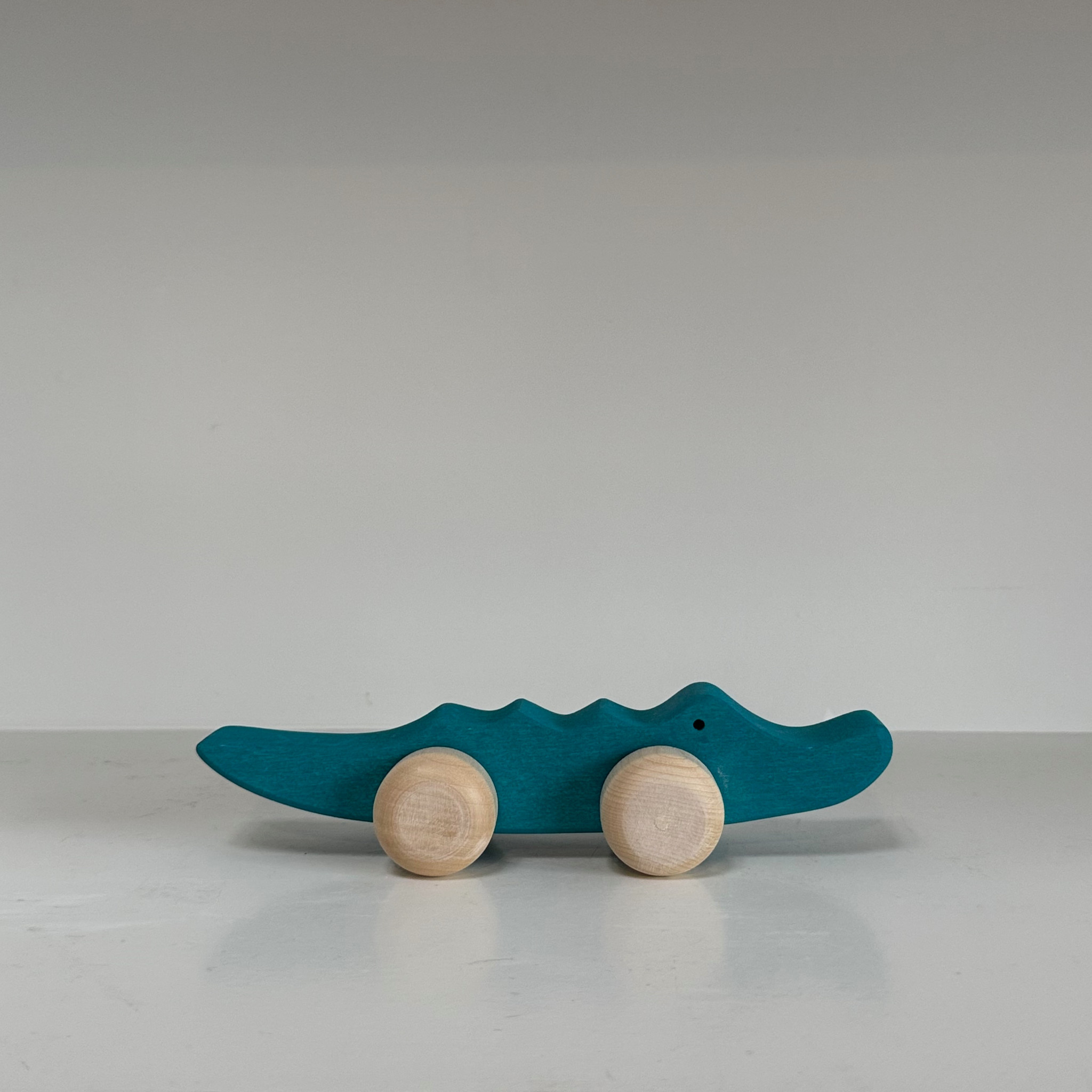 Abstract Wooden Green Crocodile Friend on Wheels