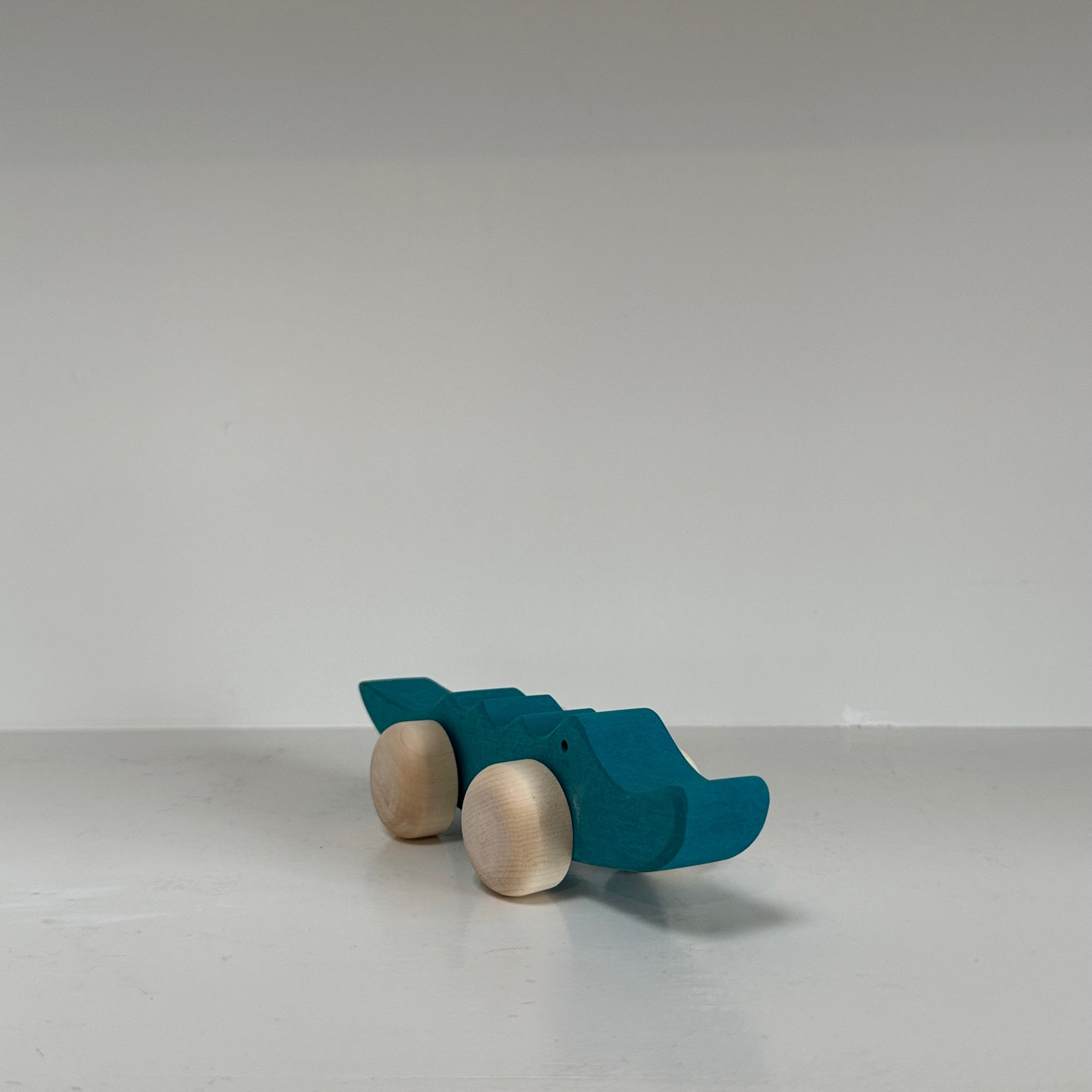 Abstract Wooden Green Crocodile Friend on Wheels