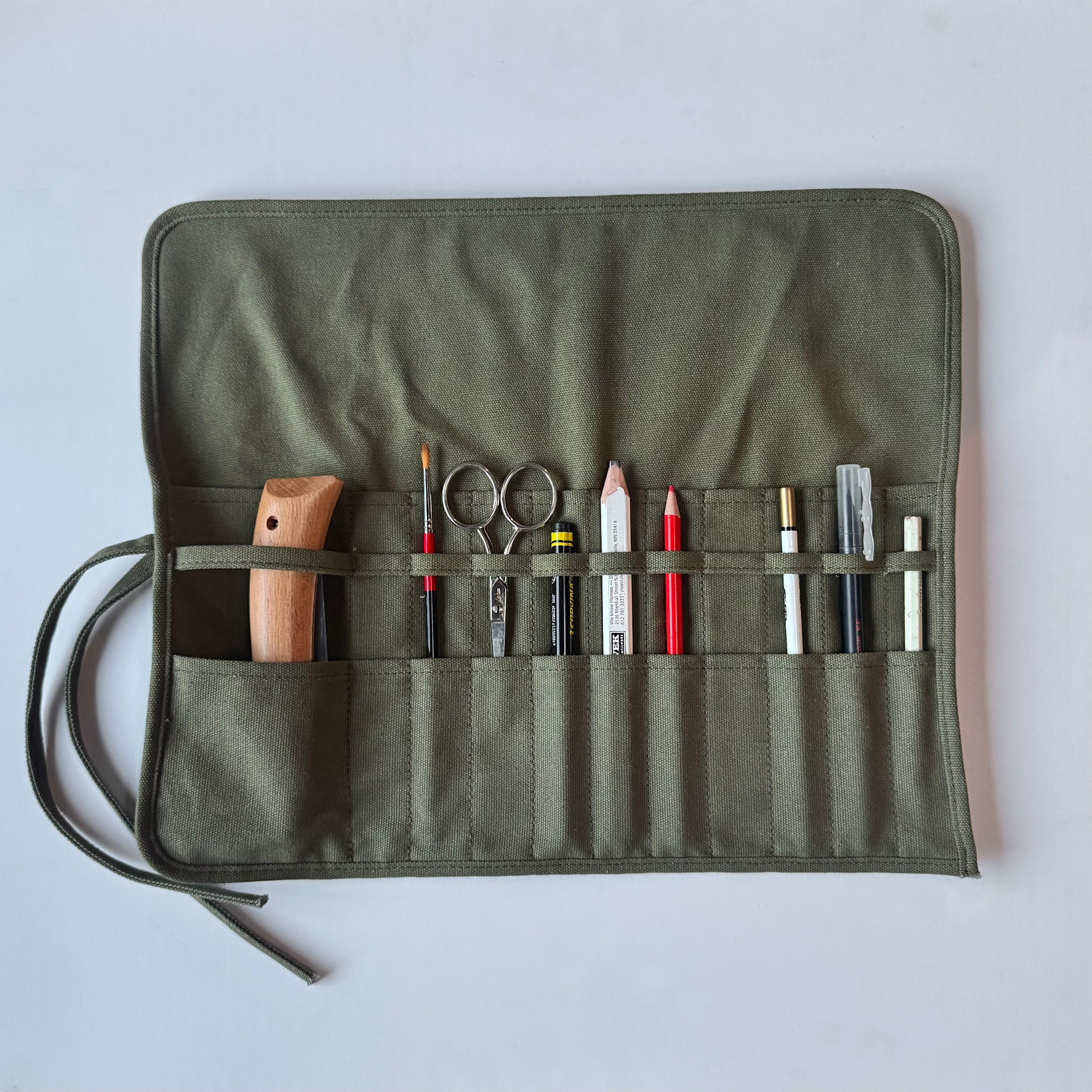 Olive Green Cotton Canvas Tool Roll - 15.75" x 13"