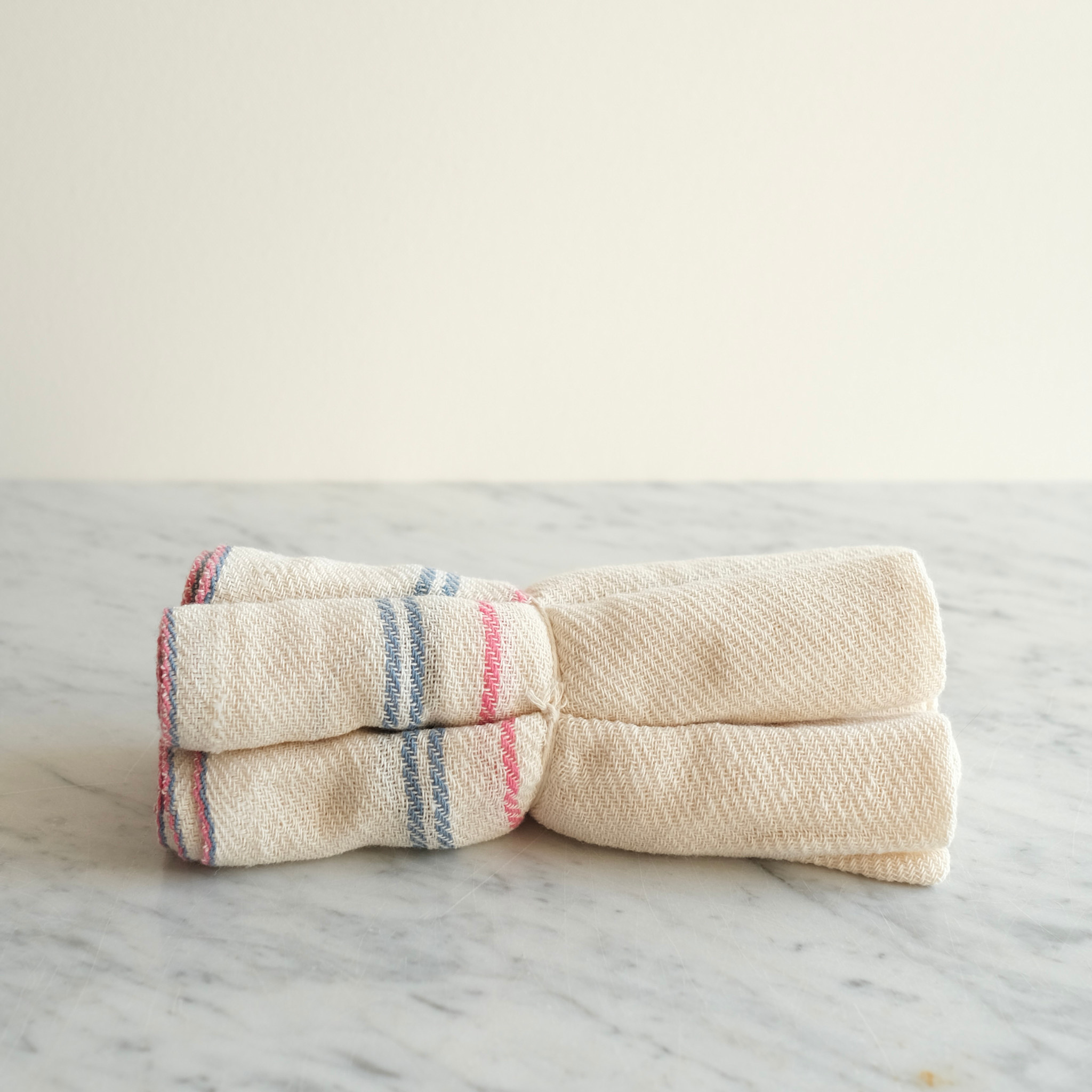 Set of 4 Lightweight Cotton Napkins Red Blue Stripes - Mexico