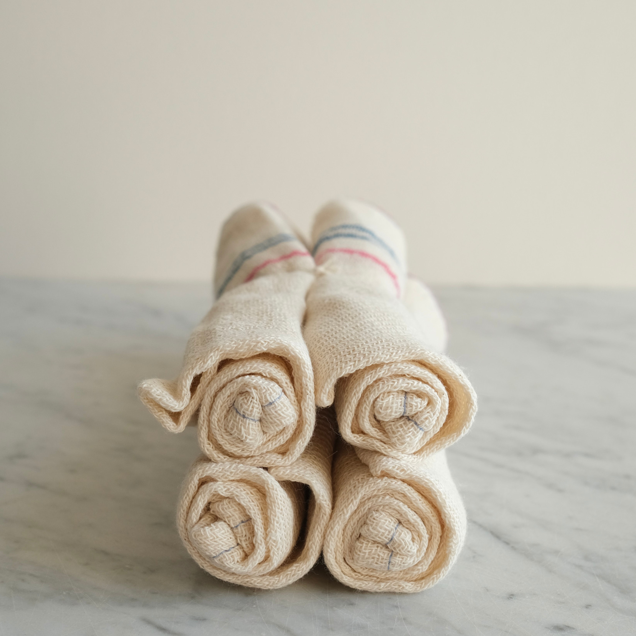 Set of 4 Lightweight Cotton Napkins Red Blue Stripes - Mexico