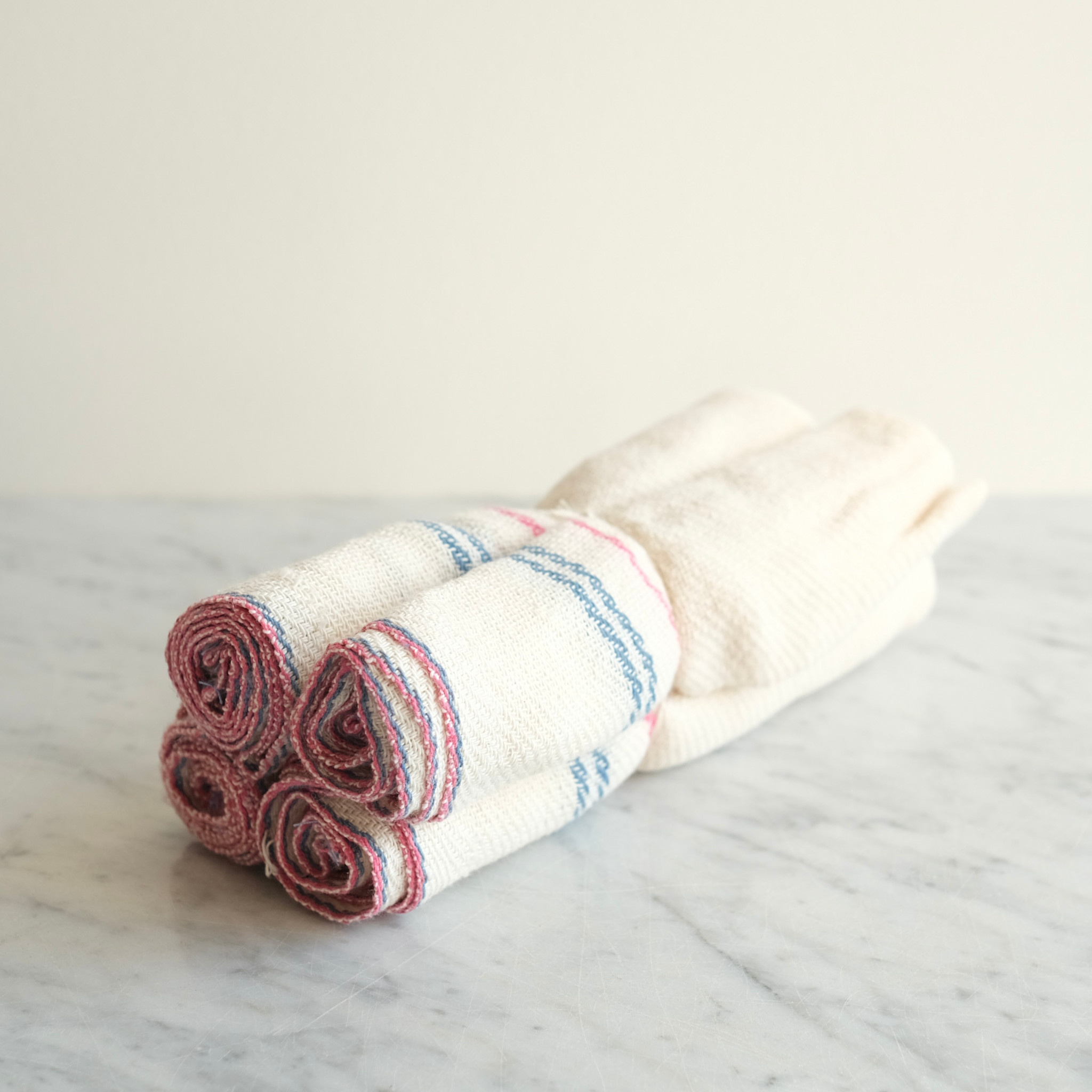 Set of 4 Lightweight Cotton Napkins Red Blue Stripes - Mexico