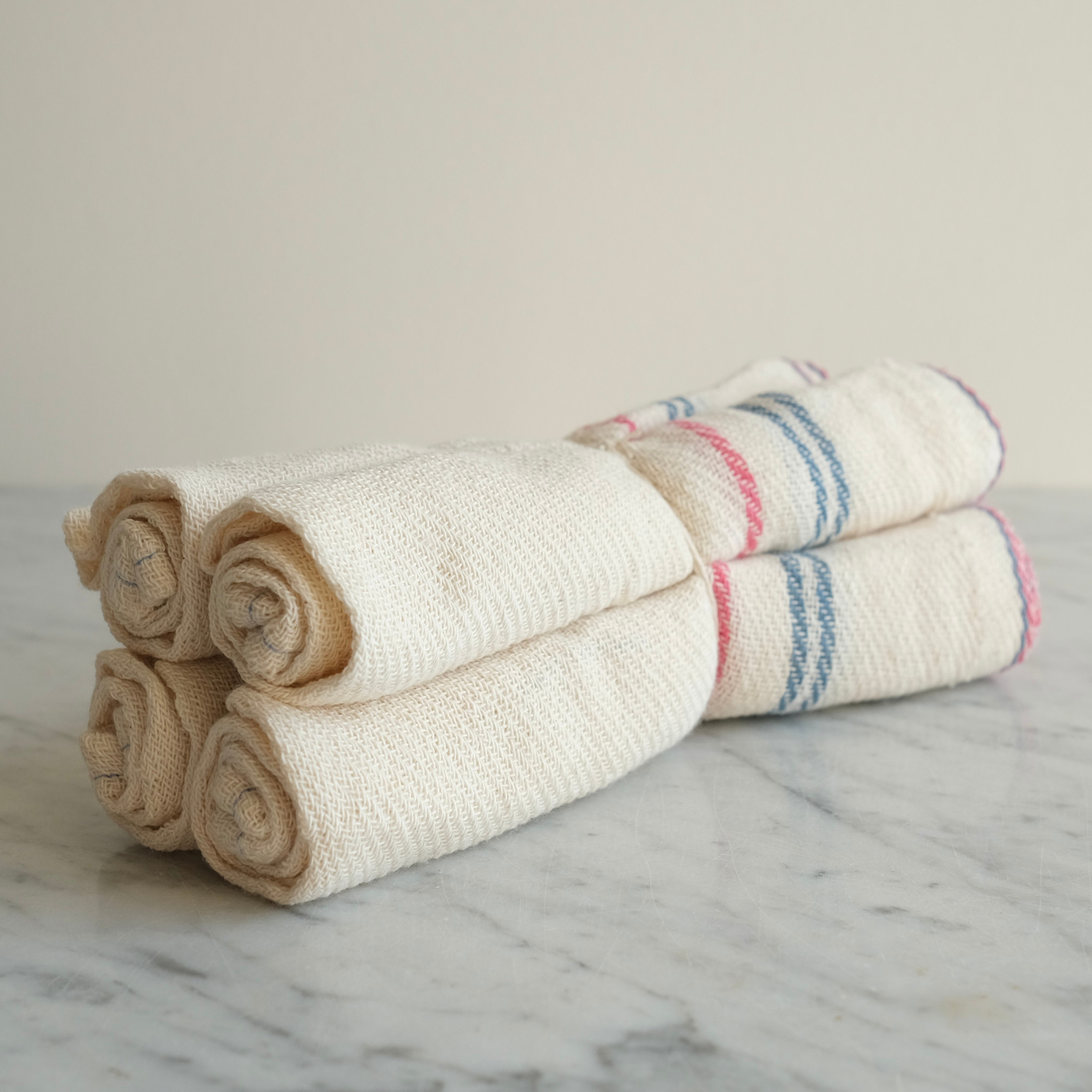 Set of 4 Lightweight Cotton Napkins Red Blue Stripes - Mexico