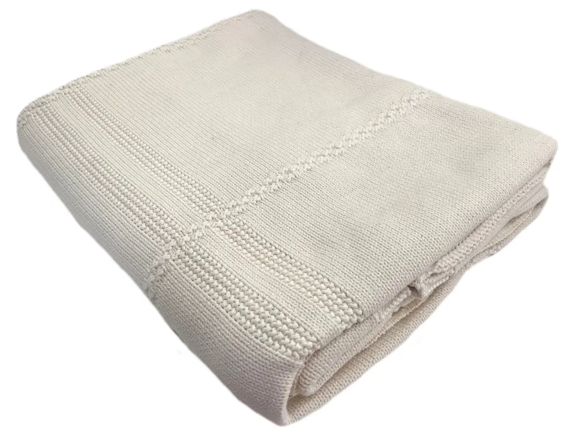 Binghamton Knitting Company 100% Natural  Cotton Knitted  Throw Blanket - XL Windowpane 50" x 60"