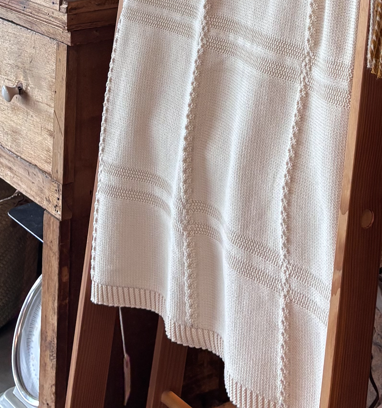 Binghamton Knitting Company 100% Natural  Cotton Knitted  Throw Blanket - XL Windowpane 50" x 60"