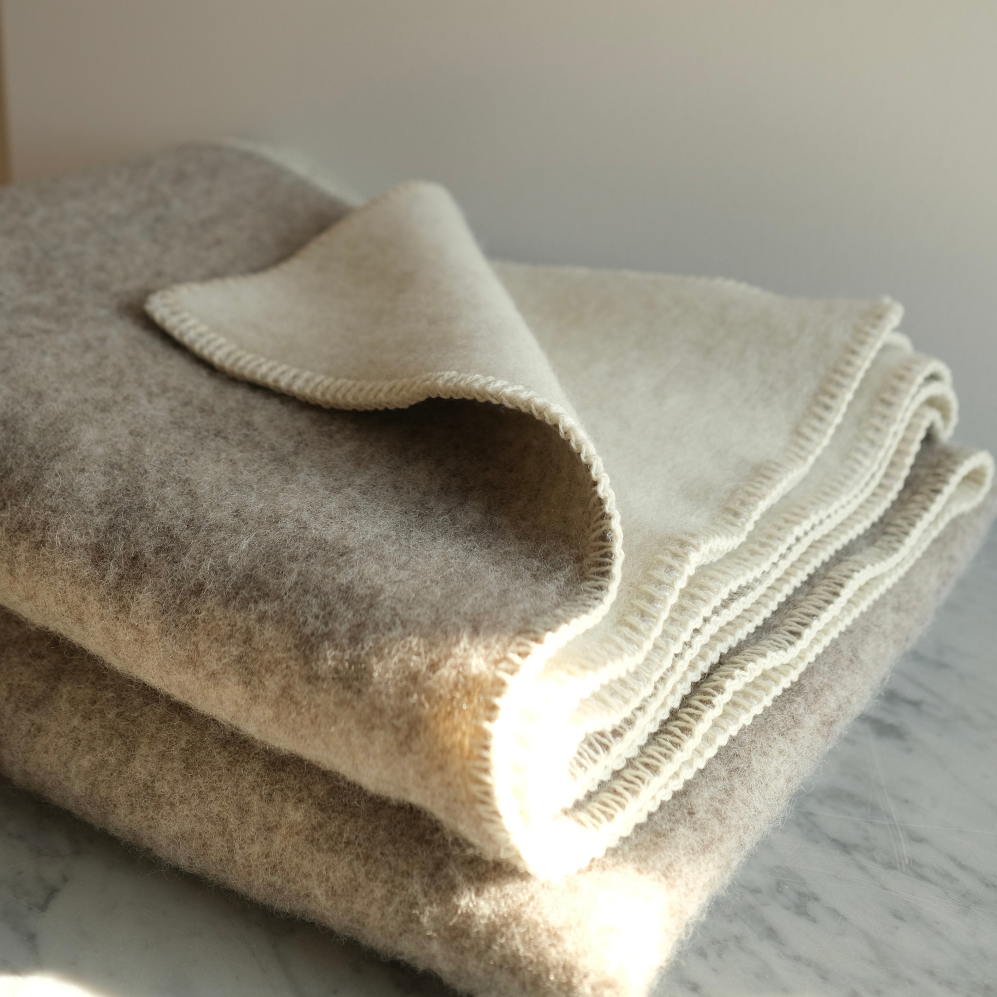 Wool Blanket - Winter Weasel Brown and Natural White 78x55