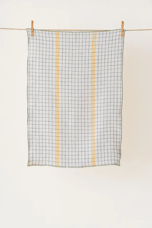 Live Linen Checkered Linen Kitchen Towel - Yellow