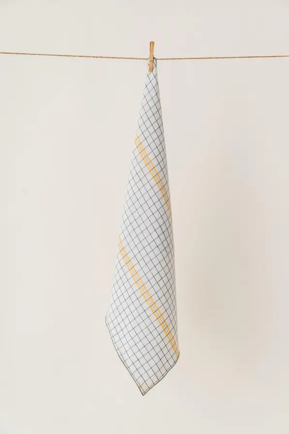 Live Linen Checkered Linen Kitchen Towel - Yellow