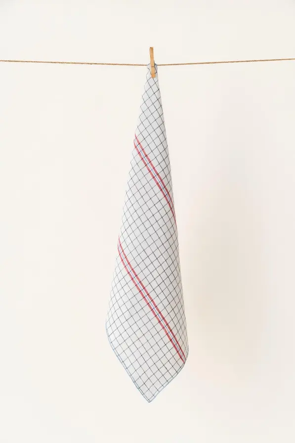 Checkered Linen Kitchen Towel (70cm x 45cm)- Red