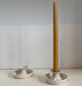 Classic Ceramic Fluted Candle Taper Holder with Tray - White 3"