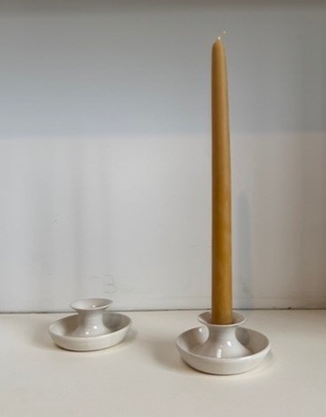 Classic Ceramic Fluted Candle Taper Holder with Tray - White 3"