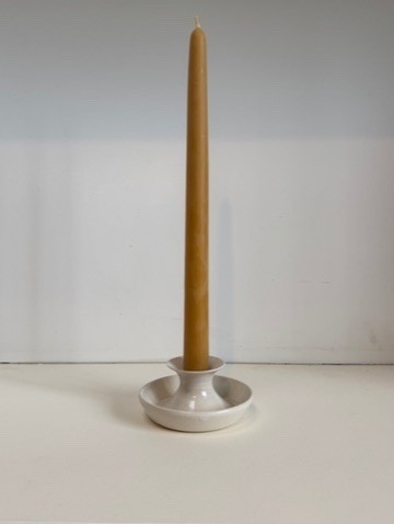 Classic Ceramic Fluted Candle Taper Holder with Tray - White 3"