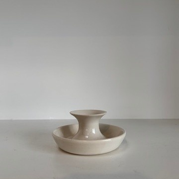 Classic Ceramic Fluted Candle Taper Holder with Tray - White 3"