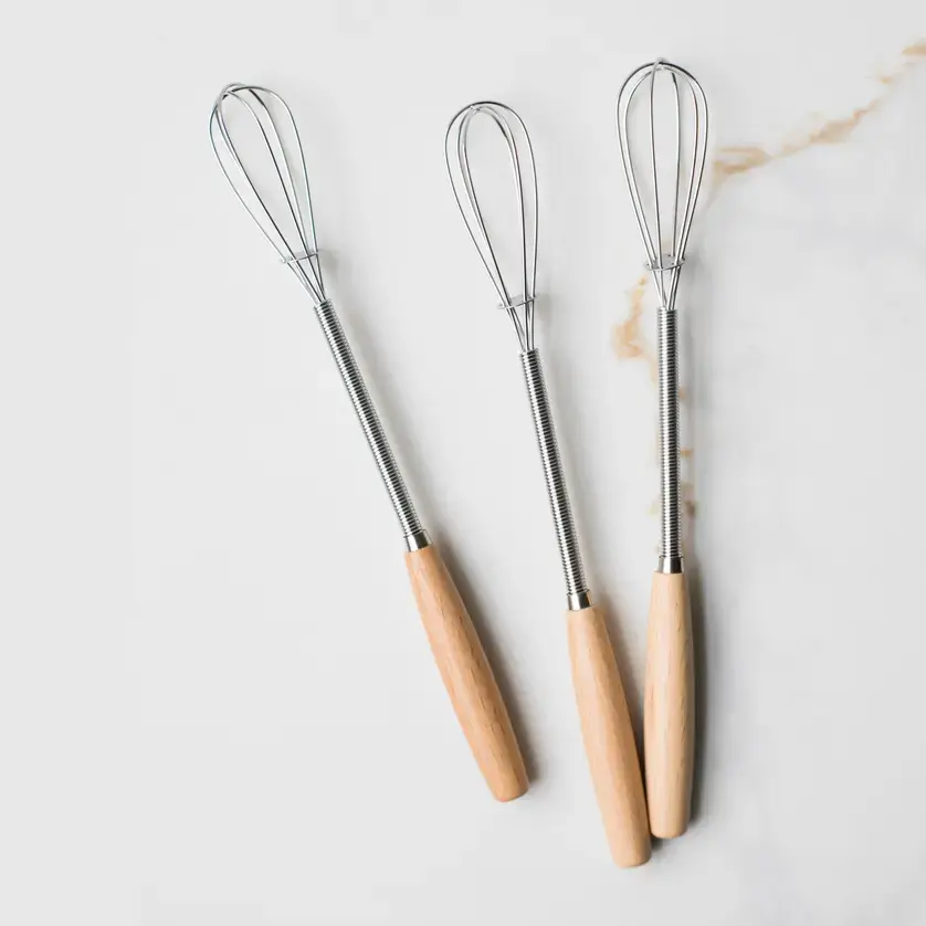 Fodory Skinny Wood Handled Stainless Steel Mini Whisk -7.5"