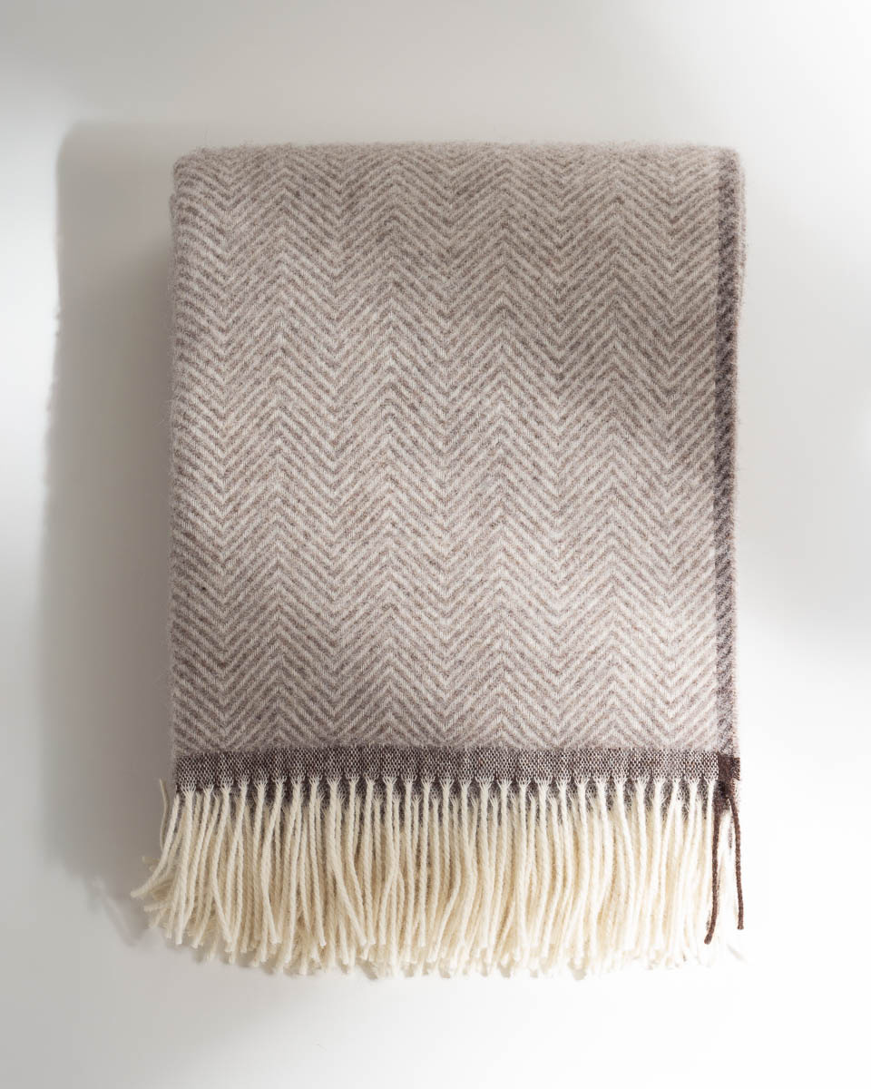 Wool Herringbone Fringe Throw - Cocoa Brown 79" x 55"