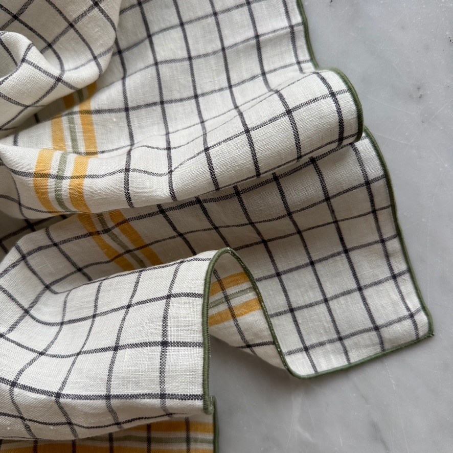 Checkered Linen Kitchen Towel (70cm x 45cm) - Yellow