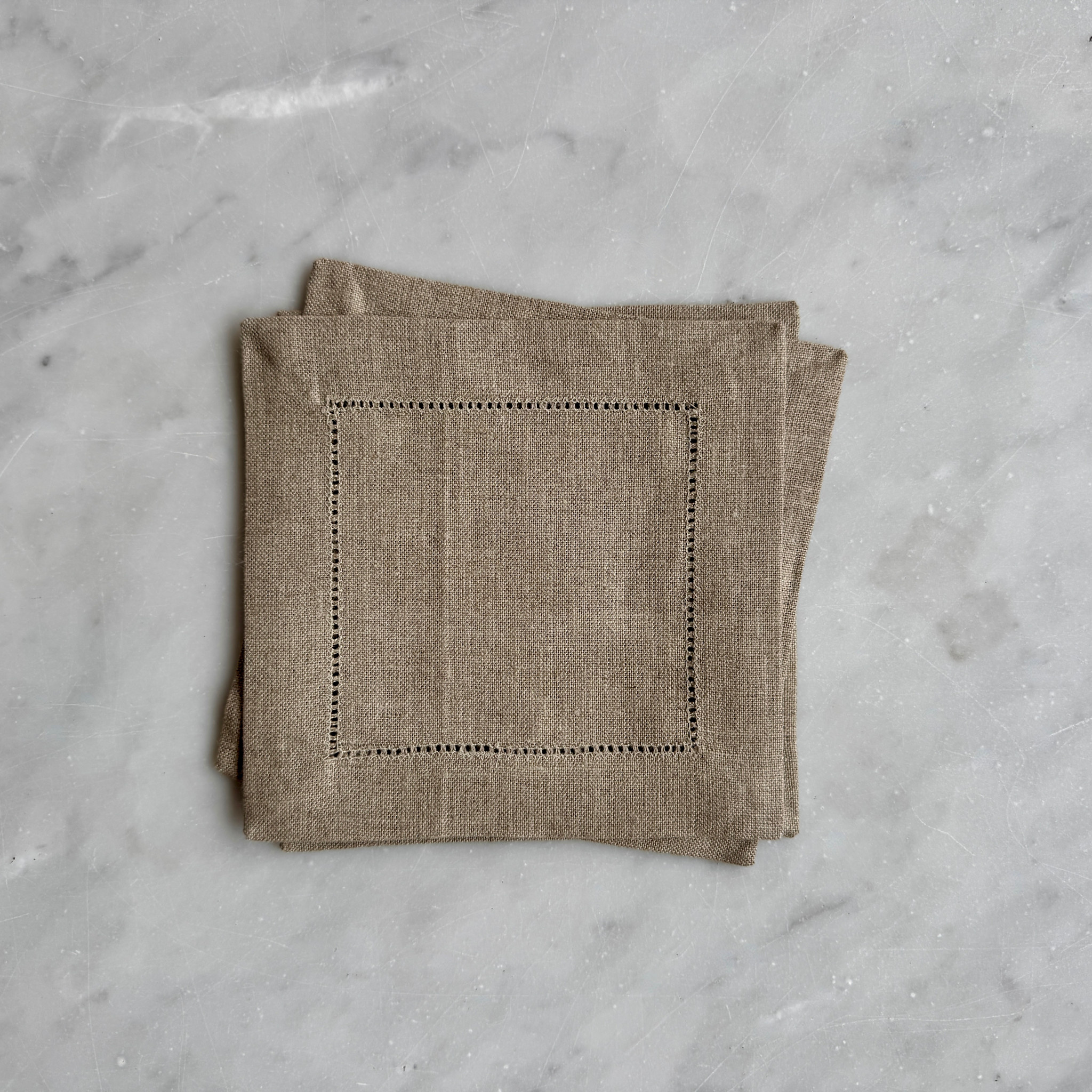 Hemstitched Linen Cocktail Napkin 6" - Natural Flax