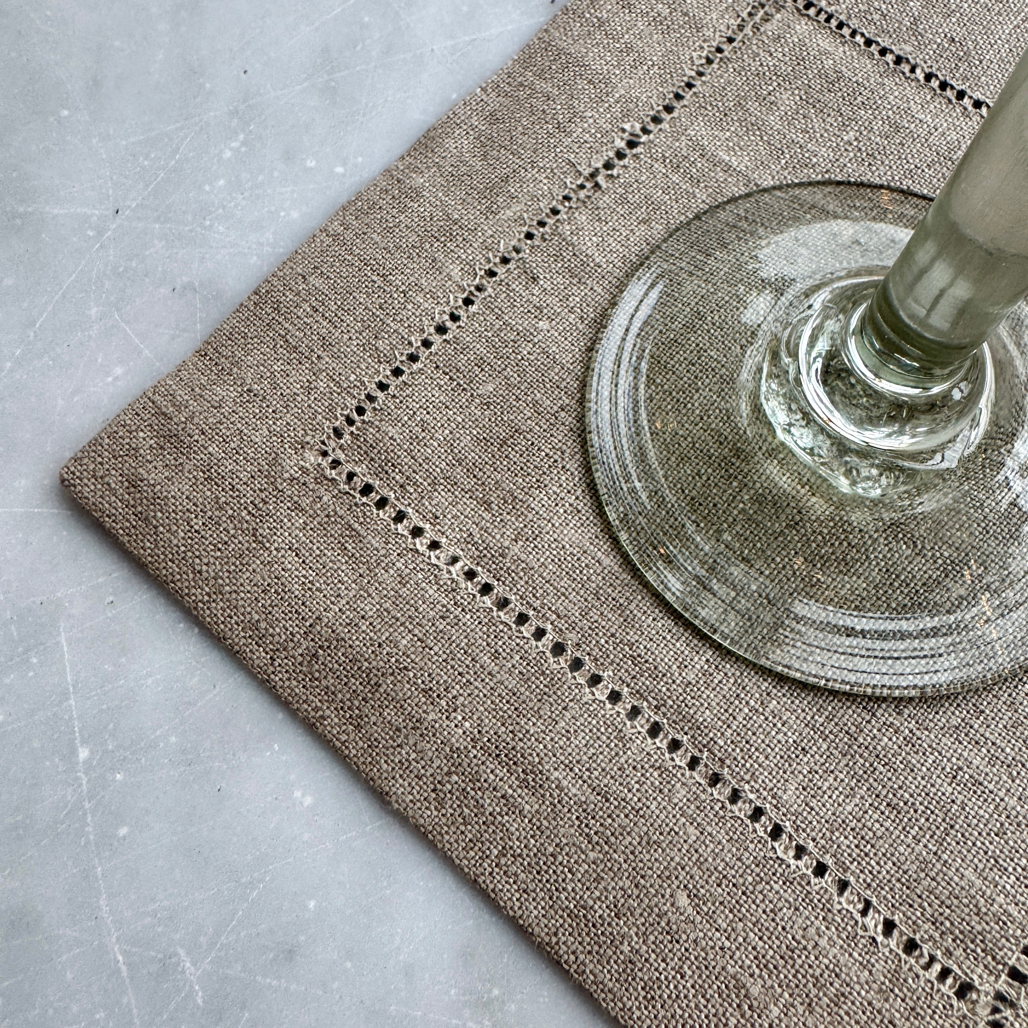 Hemstitched Linen Cocktail Napkin 6" - Natural Flax