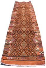 VINTAGE RUGS Vintage Handmade Dark Brown Ethnic Runner Rug - 2.7 x 11.3