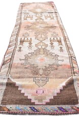VINTAGE RUGS Vintage Oushak Deer Motif Brown, Pink and Beige Runner Rug - 3.7 x 13.1