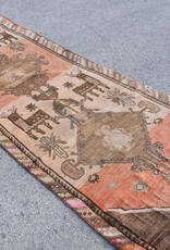 VINTAGE RUGS Vintage Oushak Deer Motif Brown, Pink and Beige Runner Rug - 3.7 x 13.1