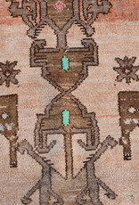 VINTAGE RUGS Vintage Oushak Deer Motif Brown, Pink and Beige Runner Rug - 3.7 x 13.1