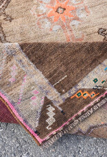 VINTAGE RUGS Vintage Oushak Deer Motif Brown, Pink and Beige Runner Rug - 3.7 x 13.1