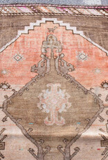 VINTAGE RUGS Vintage Oushak Deer Motif Brown, Pink and Beige Runner Rug - 3.7 x 13.1