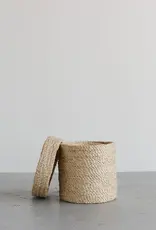 Trio of Small Round Jute Tray Baskets with Lids 5" to 9" D