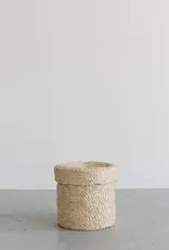 Trio of Small Round Jute Tray Baskets with Lids 5" to 9" D