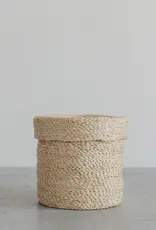 Trio of Small Round Jute Tray Baskets with Lids 5" to 9" D
