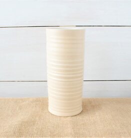Rowe Pottery Handmade Rustic Fluted Straight Vase Drift White 9"