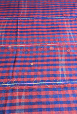 VINTAGE RUGS Vintage Thin Flatweave Bright Red & Blue Check Rug or Bed Cover - 6.5 x 8.2