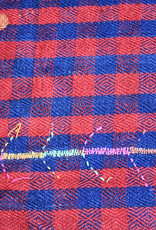 VINTAGE RUGS Vintage Thin Flatweave Bright Red & Blue Check Rug or Bed Cover - 6.5 x 8.2