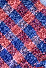 VINTAGE RUGS Vintage Thin Flatweave Bright Red & Blue Check Rug or Bed Cover - 6.5 x 8.2