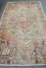 VINTAGE RUGS Vintage Turkish Wool Orange & Beige Geometric Rug - 4.2 x 7.9