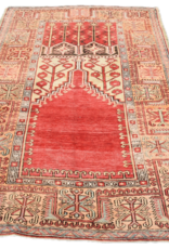 VINTAGE RUGS Vintage Turkish Wool Vibrant Red and Gold Tree of Life Rug - 4.3 x 7.1