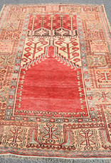VINTAGE RUGS Vintage Turkish Wool Vibrant Red and Gold Tree of Life Rug - 4.3 x 7.1