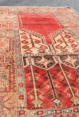 VINTAGE RUGS Vintage Turkish Wool Vibrant Red and Gold Tree of Life Rug - 4.3 x 7.1