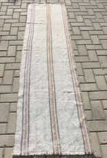 VINTAGE RUGS Vintage Flatweave White & Gray Striped Runner Rug - 1.9 x 7.7