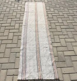 VINTAGE RUGS Vintage Flatweave White & Gray Striped Runner Rug - 1.9 x 7.7